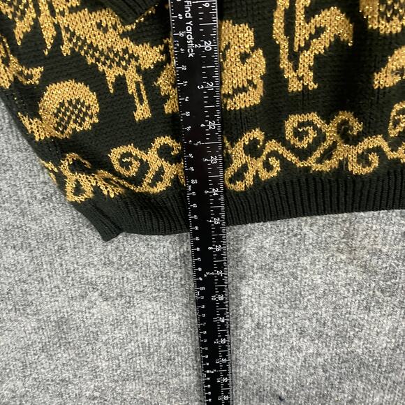 Alfred Dunner Sweater Womens Petite L Black Gold Floral Baroque Knit Vintage - Picture 2 of 7